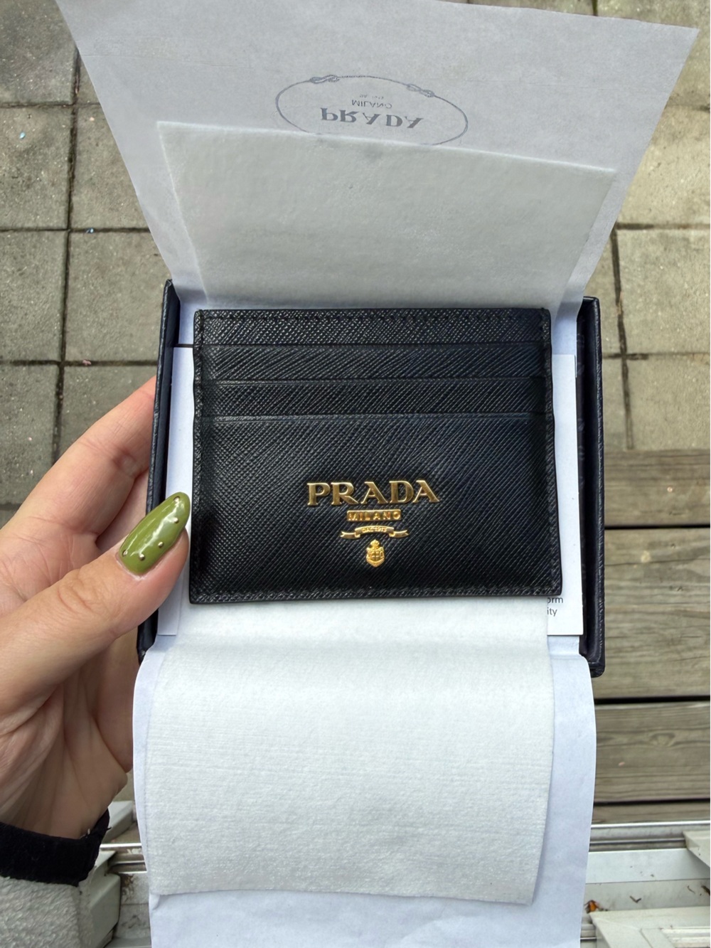 Prada Black Saffiano Leather Card Case with Gold Logo